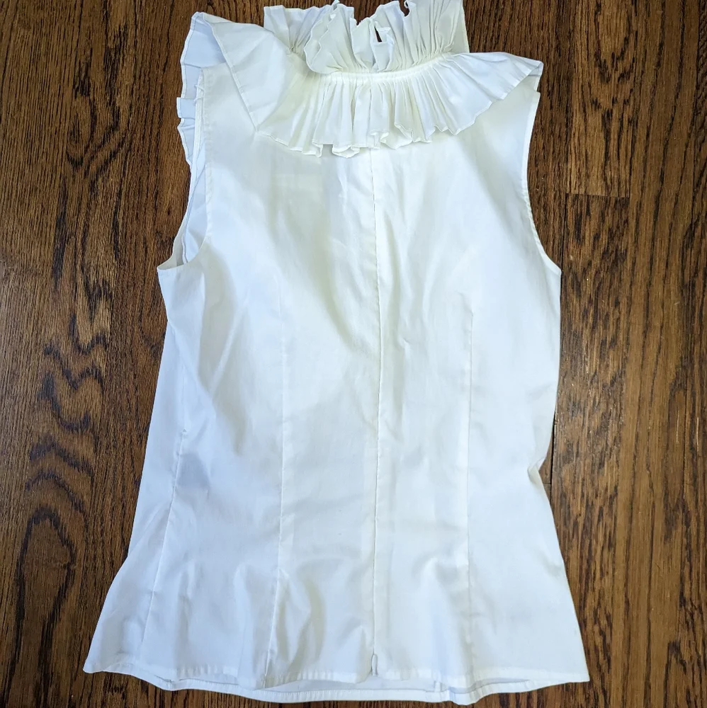 ADRIANNA PAPELL OCCASIONS Womens White Sleeveless Ruffled Neck Top Blouse~Size - Picture 2 of 3
